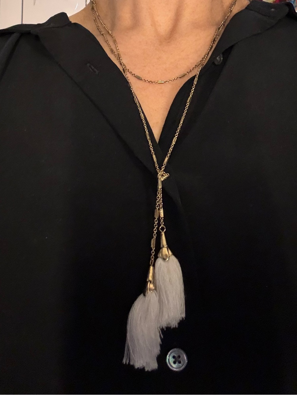Gold Chain Necklace with White Tassels